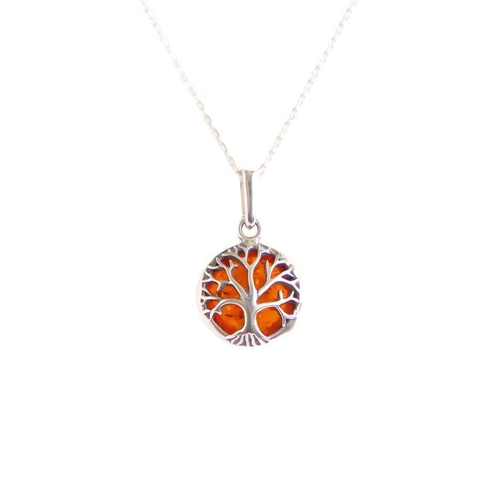 Baltic Amber Sleepy Hallow Gothic Tree Pendant in 925 Sterling Silver